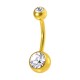Bauchnabelpiercing Stahl 316L Eloxiert Golden Zwei Strass Wei&szlig;e