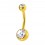Piercing Ombligo Acero 316L Anodizado Dorado Dos Strass Blancos