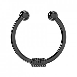 Faux Piercing Septum Acier 316L Anodisé Noir Orné Ressort