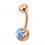 Light Blue Strass Rose Gold Anodized 316L Steel Belly Button Ring