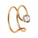Rose Gold Plated Double Ring Nose Fake Piercing w/ White Strass