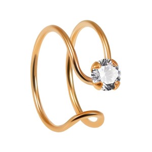 Faux Piercing Nez Anneau Double Plaqué Or Rose Strass Blanc