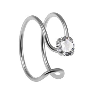 Faux Piercing Nez Anneau Double Argent Massif 925 Strass Blanc
