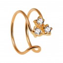 Rose Gold Plated Double Ring Nose Fake Piercing w/ Triple Strass