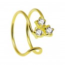 Faux Piercing Nez Anneau Double Plaqu&eacute; Or Jaune Triple Strass