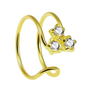 Faux Piercing Nez Anneau Double Plaqué Or Jaune Triple Strass