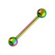 Grade 23 Titanium Rainbow Anodized Tongue Bar Ring w/ Balls