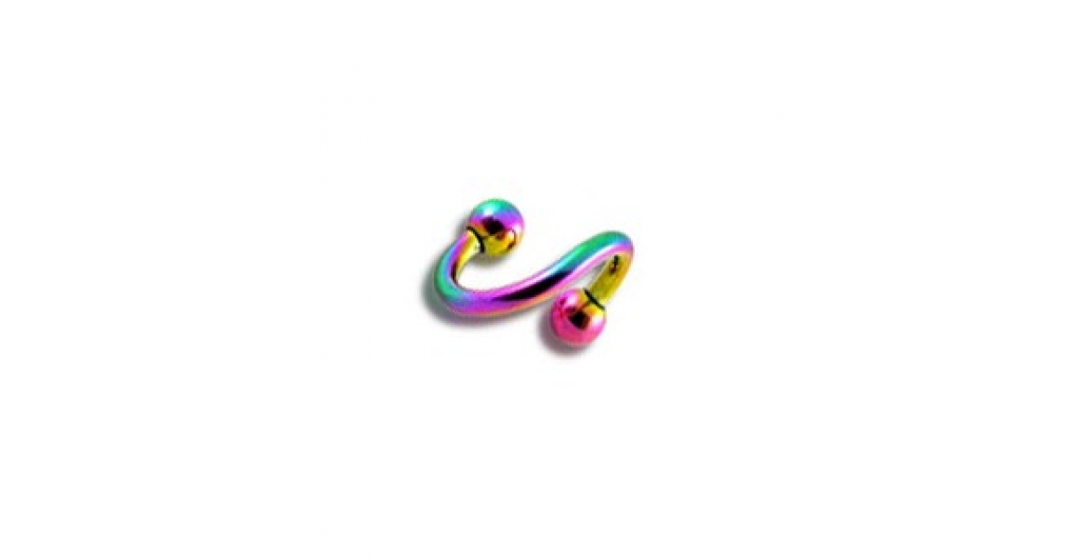 VOTREPIERCING Rainbow Anodized Grade 23 Titanium Tragus/Earlob Ring w/Two Balls Piercing Jewel 1.6 x 8 5/16 x 3 mm
