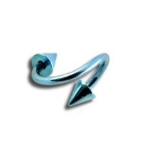 Grade 23 Titanium Light Blue Anodized Helix / Twisted Barbell w/ Spikes
