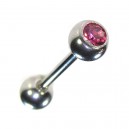 Tongue Barbell Ring w/ Pink Zirconia Stone
