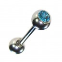 Tongue Barbell Ring w/ Turquoise Zirconia Stone