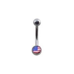 316L Surgical Steel Eyebrow Curved Bar Ring w/ USA Logo