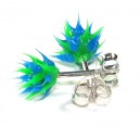 Blue / Green Silver Earrings Ear Pair Studs w/ Biocompatible Silicone Spikes