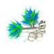 Blue / Green Silver Earrings Ear Pair Studs w/ Biocompatible Silicone Spikes