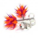 Orange / Purple Silver Earrings Ear Pair Studs w/ Biocompatible Silicone Spikes