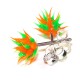 Orange / Green Silver Earrings Ear Pair Studs w/ Biocompatible Silicone Spikes