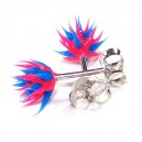 Pink / Blue Silver Earrings Ear Pair Studs w/ Biocompatible Silicone Spikes