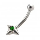 Green Strass 3 Spikes Eyebrow Curved Bar 316L Surgical Steel Ring