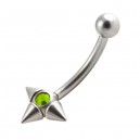 Light Green Strass 3 Spikes Eyebrow Curved Bar 316L Surgical Steel Ring