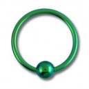 BCR-Ring- / Labret-Piercing Titan Grad 23 Eloxiert Gr&uuml;n mit Klemmkugel
