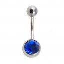 316L Steel Belly Bar Navel Button Ring w/ Navy Blue Strass