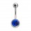 316L Steel Navel Belly Button Ring w/ Navy Blue Strass Diamond