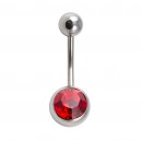 316L Steel Belly Bar Navel Button Ring w/ Red Strass