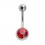 316L Steel Navel Belly Button Ring w/ Red Strass Diamond