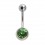 316L Steel Navel Belly Button Ring w/ Green Strass Diamond