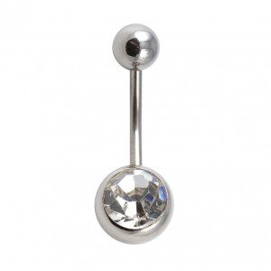 316L Steel Belly Bar Navel Button Ring w/ White Strass