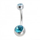 316L Steel Belly Bar Navel Button Ring w/ Two Turquoise Strass