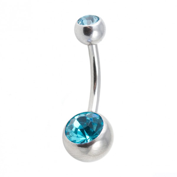 Surgical Steel Twister Belly Bar – Double Jewelled Navel Ring With Cubic Zirconia (Silver)