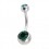 316L Steel Navel Belly Button Ring w/ Two Dark Green Strass Diamonds