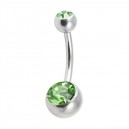 316L Steel Belly Bar Navel Button Ring w/ Two Light Green Strass