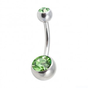 316L Steel Belly Bar Navel Button Ring w/ Two Light Green Strass