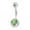316L Steel Navel Belly Button Ring w/ Two Light Green Strass Diamonds