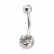 316L Steel Belly Bar Navel Button Ring w/ Two White Strass
