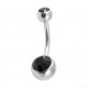 316L Steel Belly Bar Navel Button Ring w/ Two Black Strass