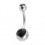 316L Steel Navel Belly Button Ring w/ Two Black Strass Diamonds