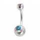 316L Steel Belly Bar Navel Button Ring w/ Two Rainbow Strass