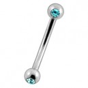 316L SS Eyebrow Curved Bar Banana w/ Two Turquoise Strass