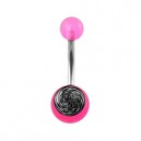 Transparent Pink Acrylic Belly Bar Navel Button Ring w/ Spiral