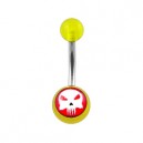 Transparent Yellow Acrylic Belly Bar Navel Button Ring w/ The Punisher Logo