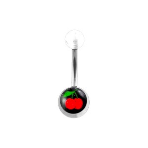 Transparent Acrylic Belly Bar Navel Button Ring w/ Cherries