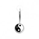 Transparent Acrylic Belly Bar Navel Button Ring w/ Yin and Yang