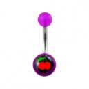 Transparent Purple Acrylic Belly Bar Navel Button Ring w/ Cherries