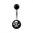 Black Acrylic Belly Bar Navel Button Ring w/ Skull