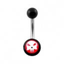 Black Acrylic Belly Bar Navel Button Ring w/ The Punisher Logo