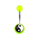 Transparent Green Acrylic Belly Bar Navel Button Ring w/ Yin and Yang