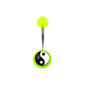 Transparent Green Acrylic Belly Bar Navel Button Ring w/ Yin and Yang